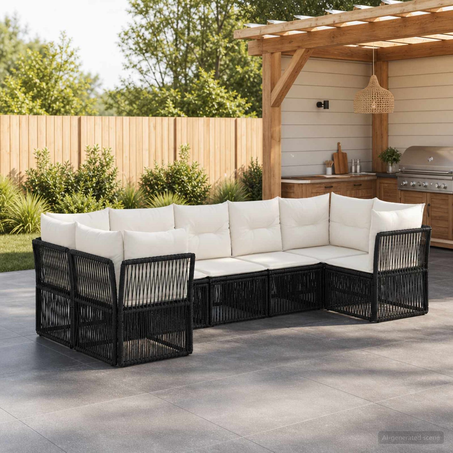 Tuinbankenset 7 st 7-Aantal zitplaatsen Zwart poly rattan