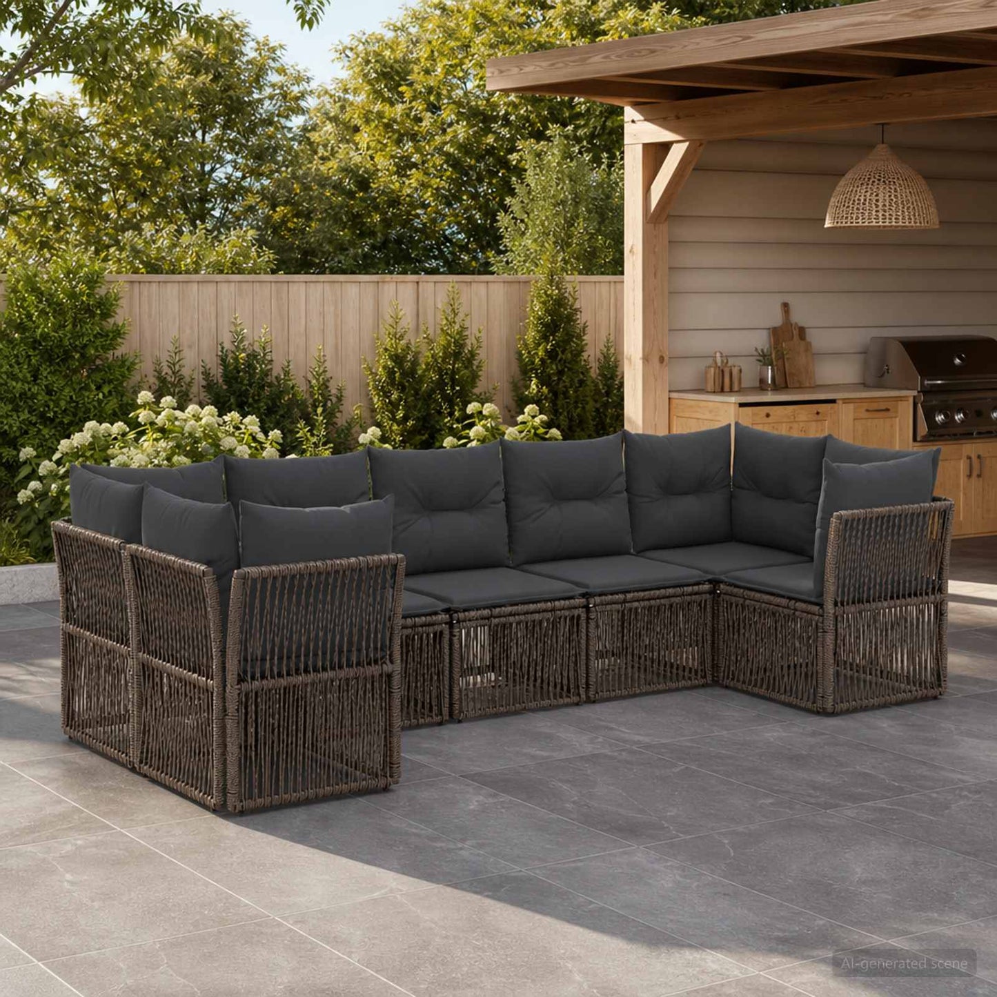Tuinbankenset 7 st 7-Aantal zitplaatsen Grijs poly rattan