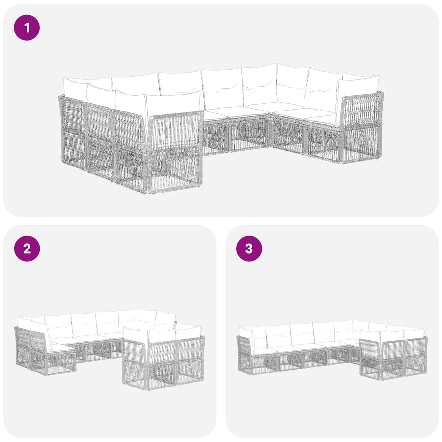 Tuinbankenset 9 pcs Grijs poly rattan