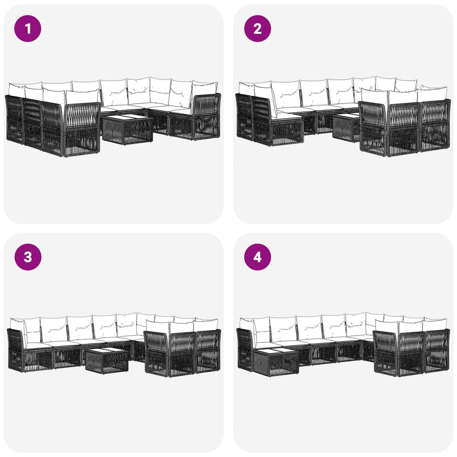 Tuinbankenset 10 pcs Zwart poly rattan