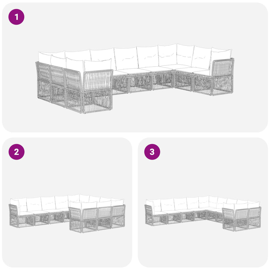 Tuinbankenset 10 pcs Grijs poly rattan