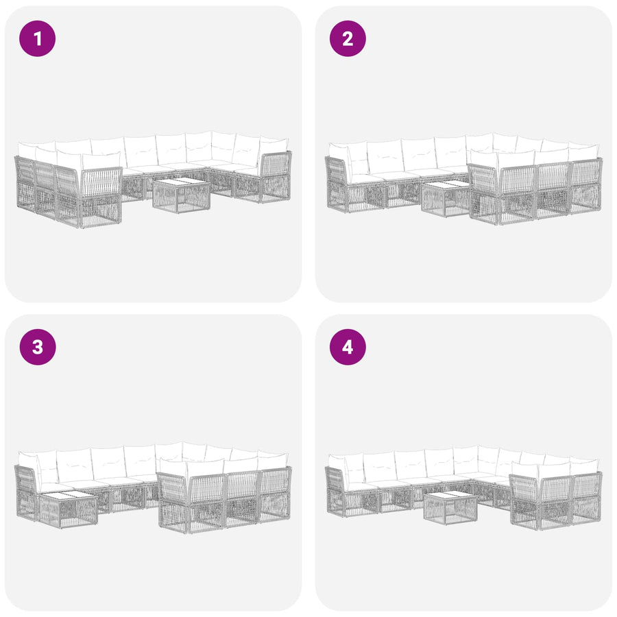 Tuinbankenset 11 pcs Zwart poly rattan