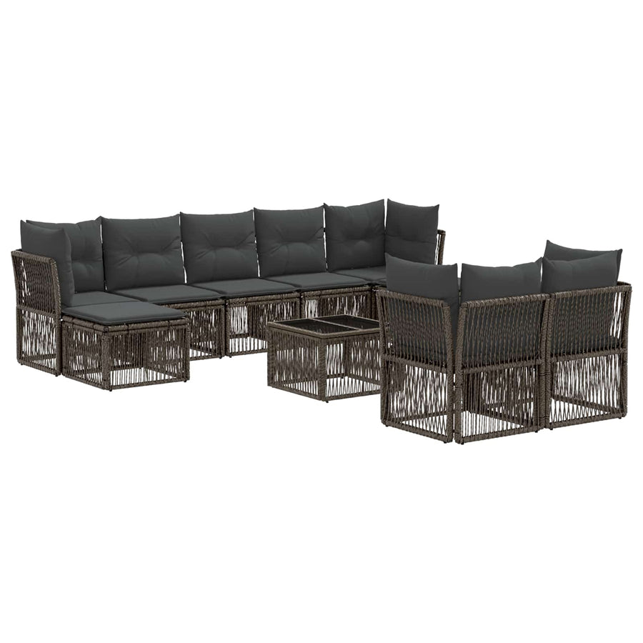 Tuinbankenset 10 pcs Grijs poly rattan