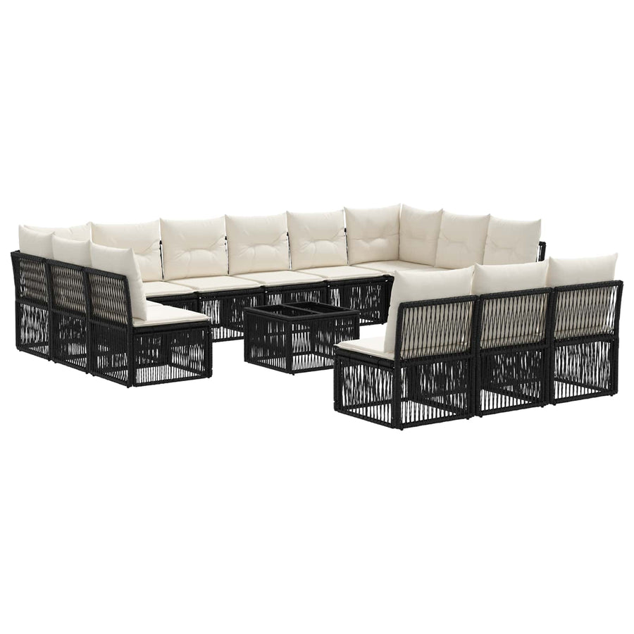 Tuinbankenset 14 pcs Zwart poly rattan