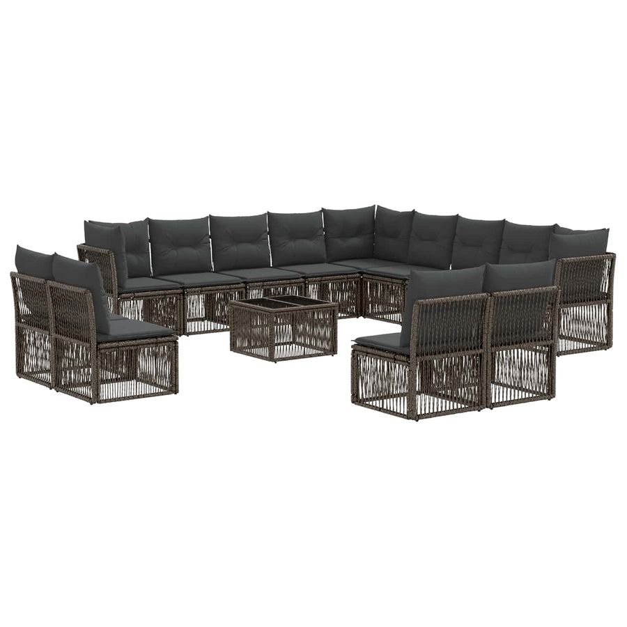 Tuinbankenset 14 pcs Grijs poly rattan