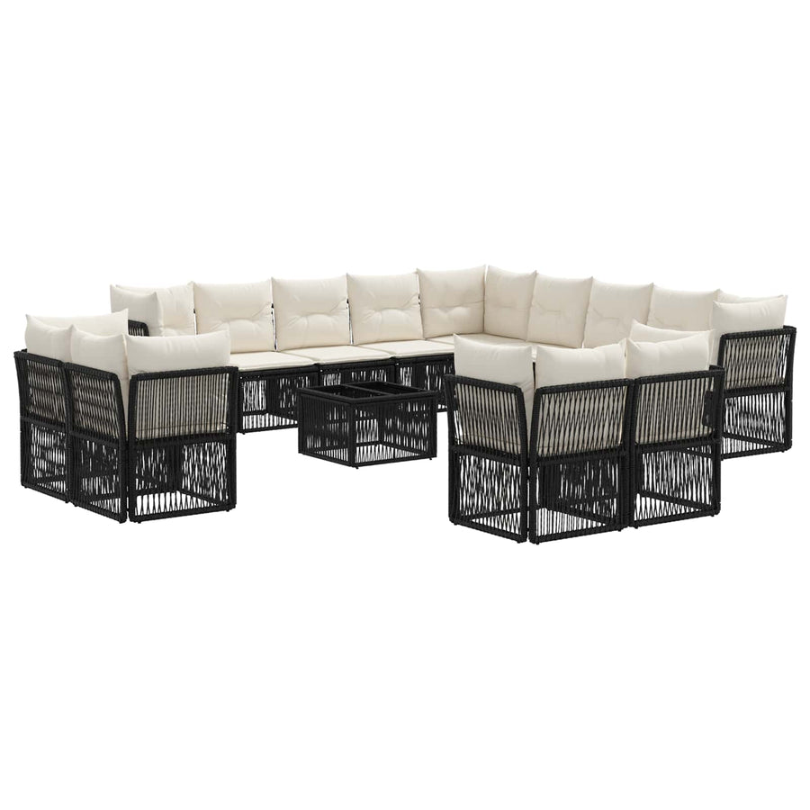 Tuinbankenset 14 pcs Zwart poly rattan