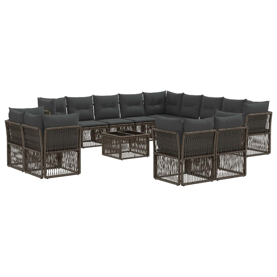 Tuinbankenset 14 pcs Grijs poly rattan