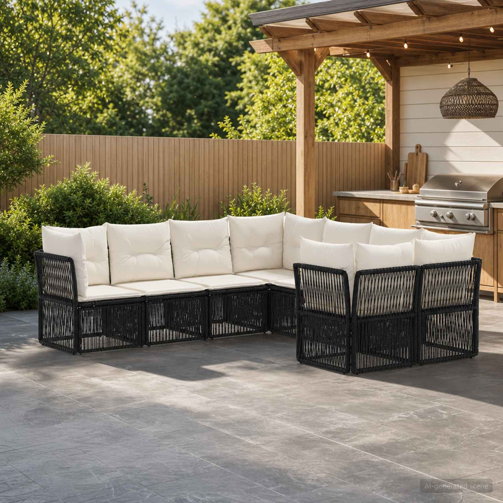 Tuinbankenset 8 st 8-Aantal zitplaatsen Zwart poly rattan