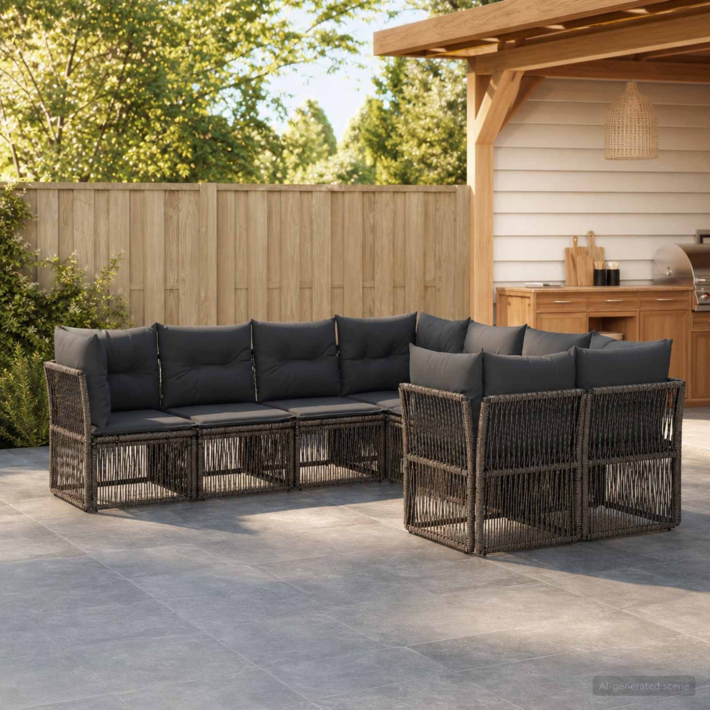 Tuinbankenset 8 st 8-Aantal zitplaatsen Grijs poly rattan