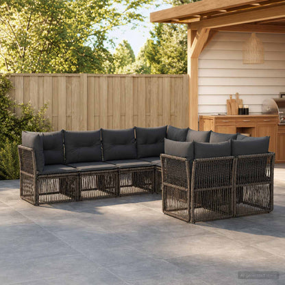 Tuinbankenset 8 st 8-Aantal zitplaatsen Grijs poly rattan