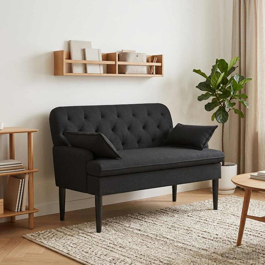 Loungebank met knopencomfort Zwart 111 x 68 x 80 cm Stof