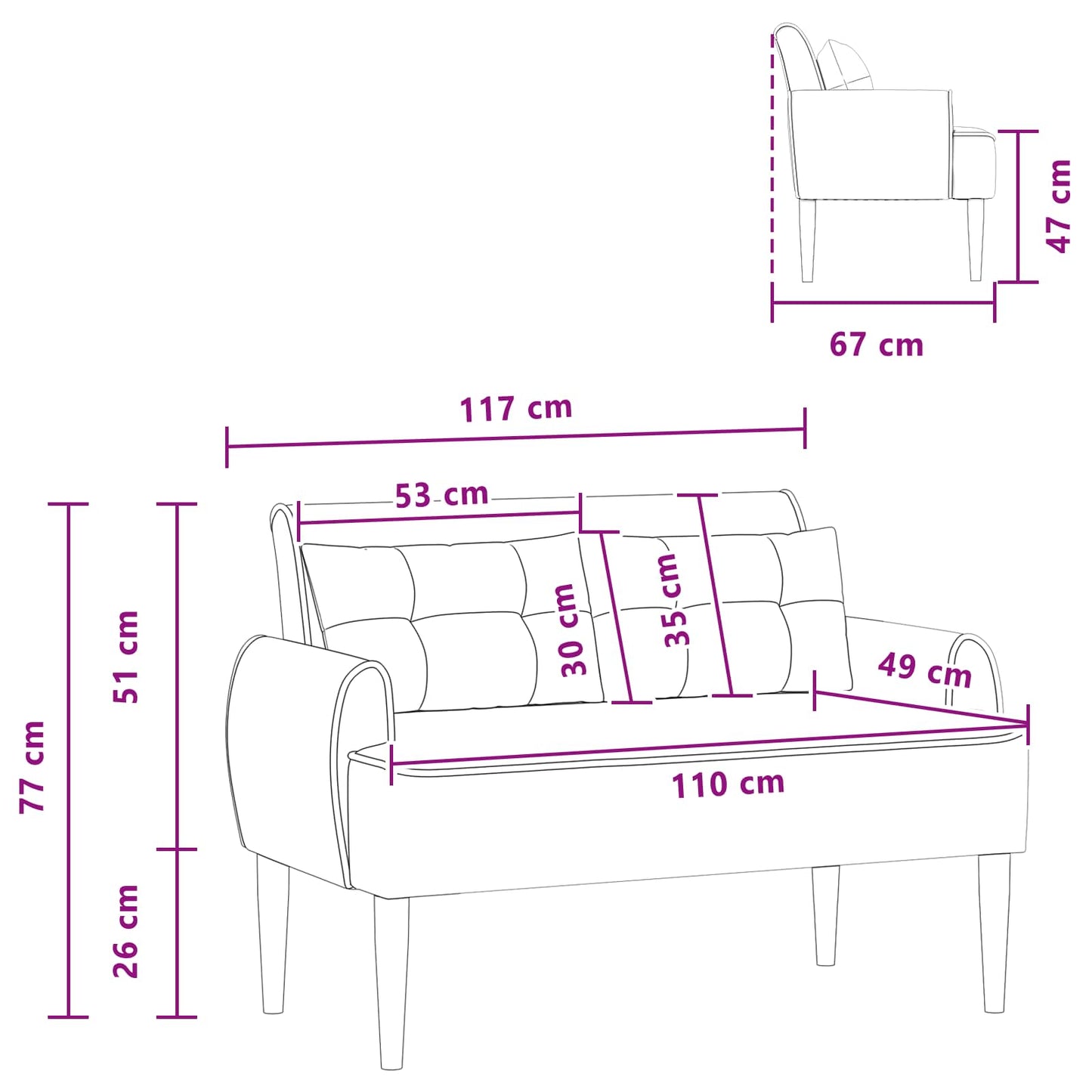 Loungebank met knopencomfort Crèmekleurig 117 x 67 x 77 cm