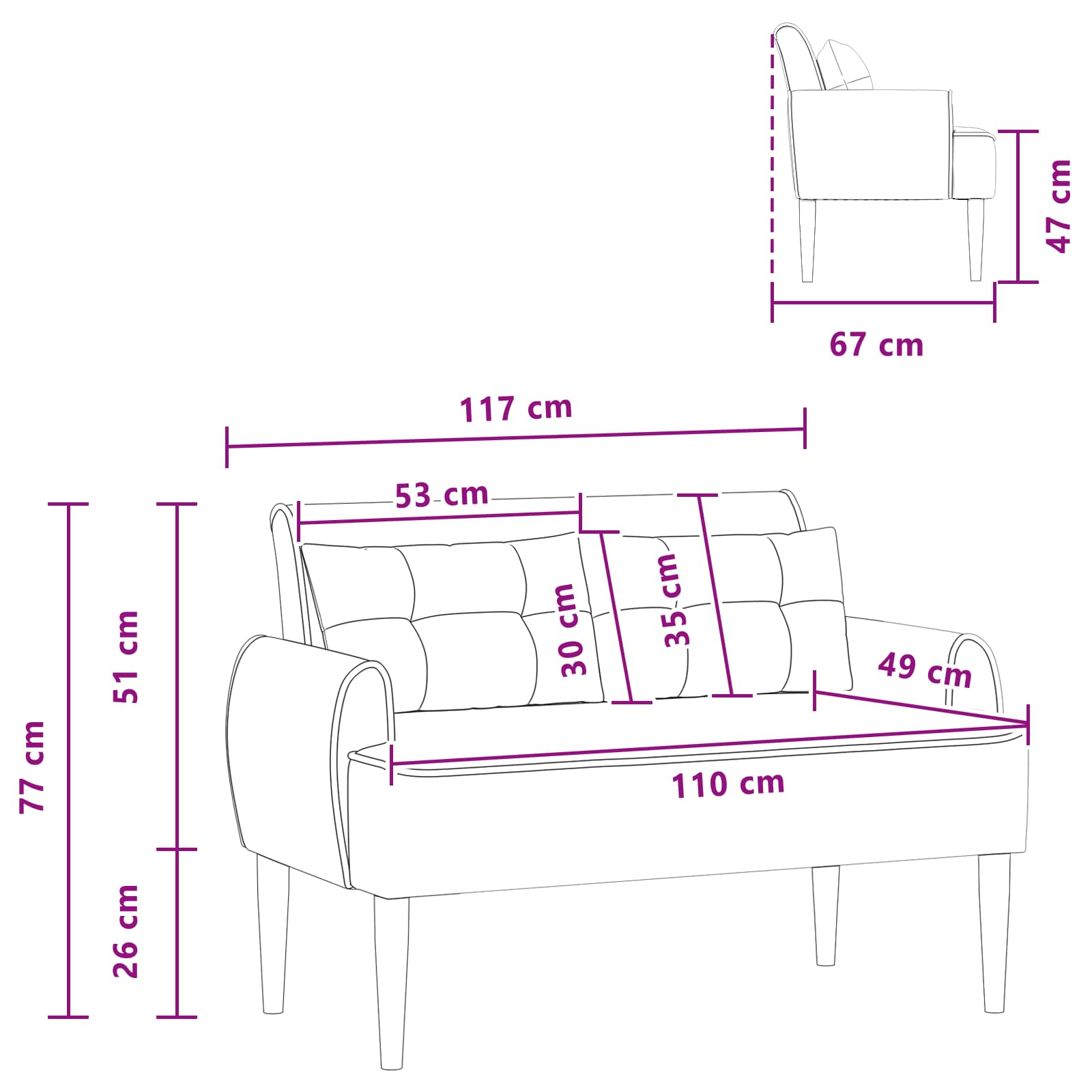 Loungebank met knopencomfort Crèmekleurig 117 x 67 x 77 cm