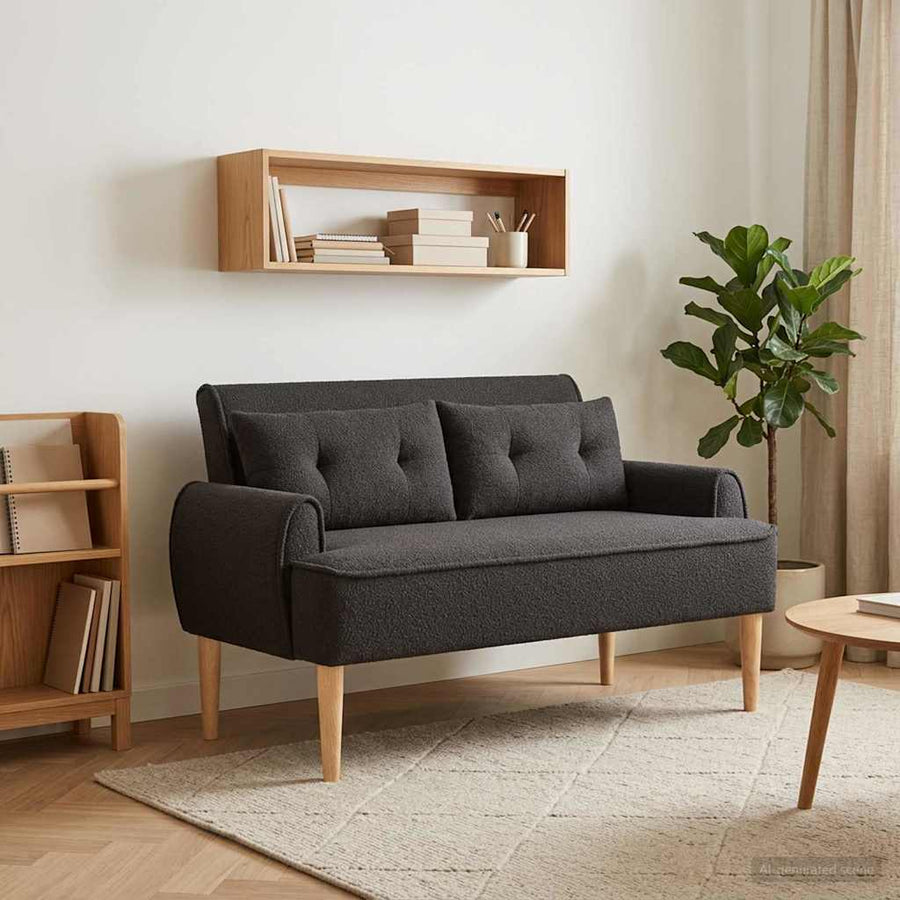 Loungebank met knopencomfort Zwart 117 x 67 x 77 cm Bouclé