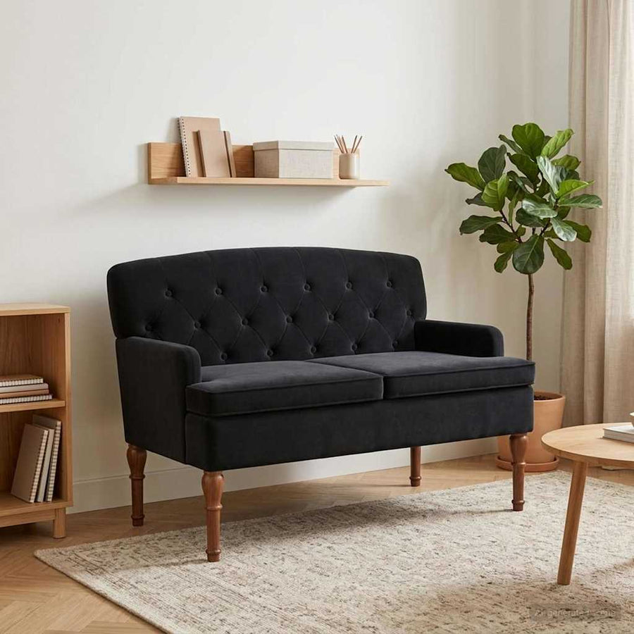 Loungebank met knopencomfort Zwart 111 x 65 x 79 cm Fluweel