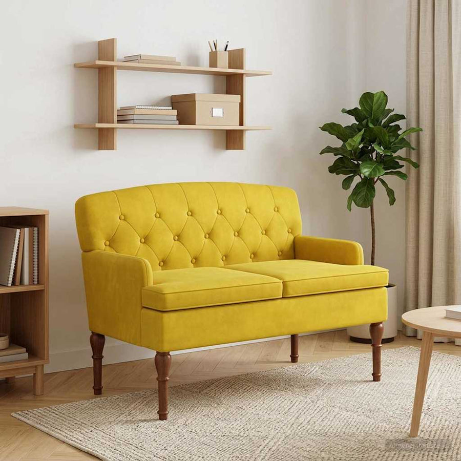 Loungebank met knopencomfort Lichtgeel 111 x 65 x 79 cm Fluweel