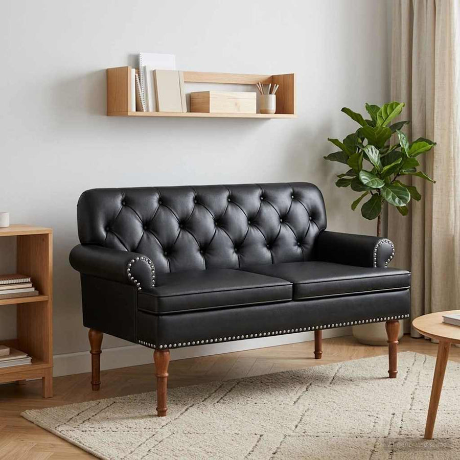 Loungebank met knopencomfort Zwart 120 x 65 x 77 cm Kunstleer
