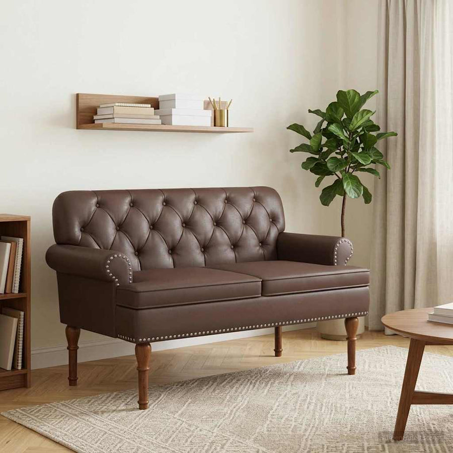 Loungebank met knopencomfort Bruin 120 x 65 x 77 cm Kunstleer