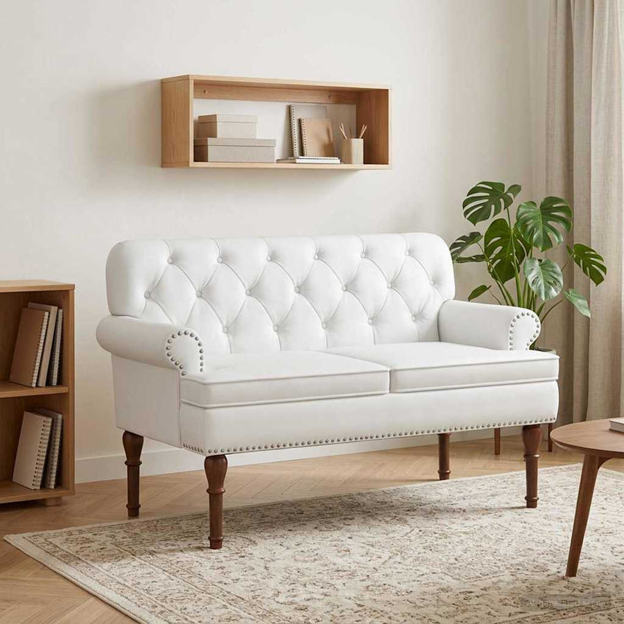 Loungebank met knopencomfort Wit 120 x 65 x 77 cm Kunstleer