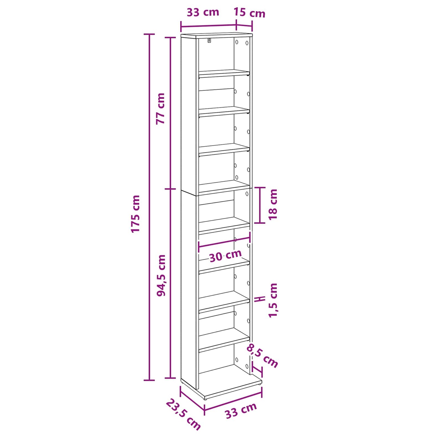 CD Kast Wit 33 x 23,5 x 175 cm Bewerkt hout