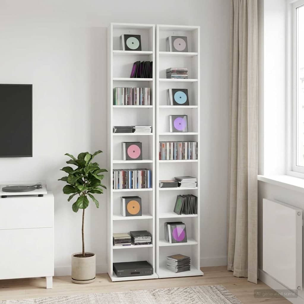 CD Kast 2 st Wit 33 x 23,5 x 175 cm Bewerkt hout