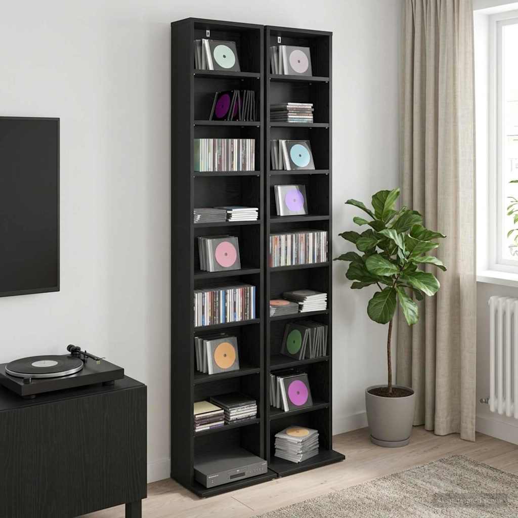 CD Kast 2 st Zwart eiken 33 x 23,5 x 175 cm Bewerkt hout