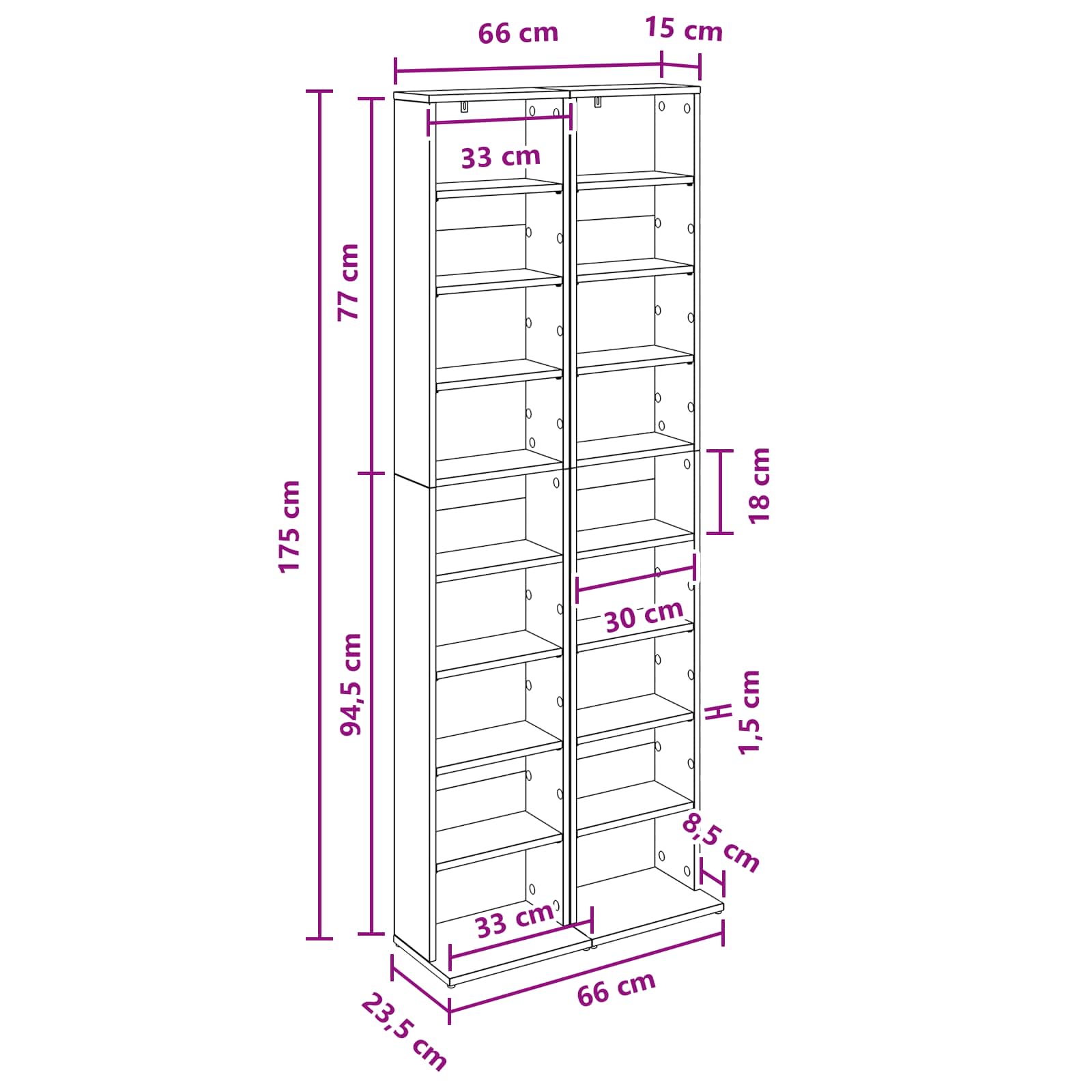 CD Kast 2 st Zwart eiken 33 x 23,5 x 175 cm Bewerkt hout
