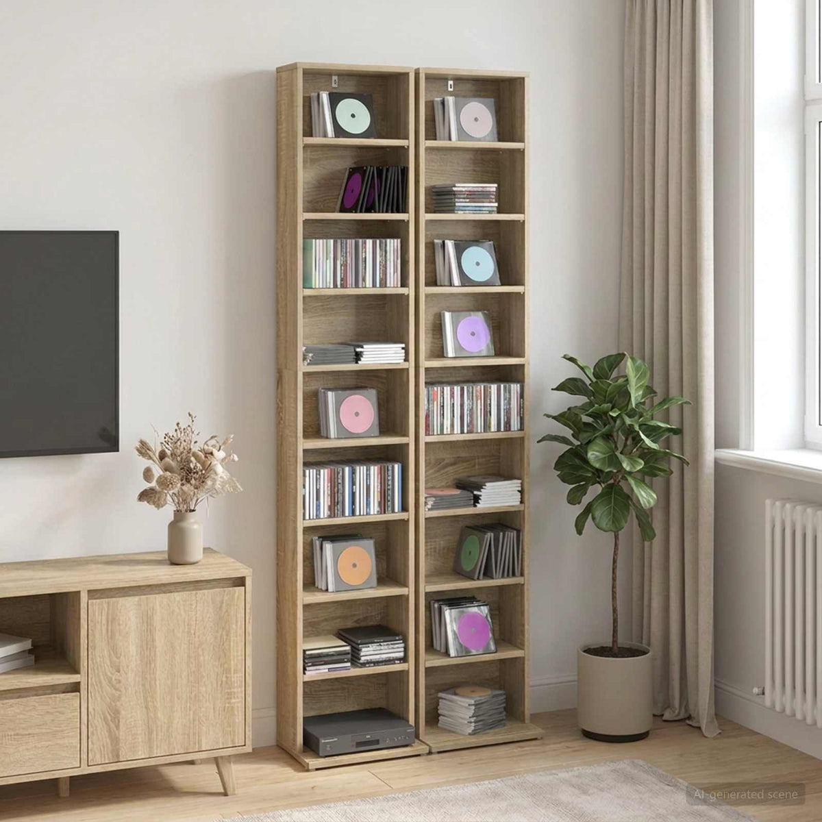 CD Kast 2 st Sonoma Eiken 33 x 23,5 x 175 cm Bewerkt hout
