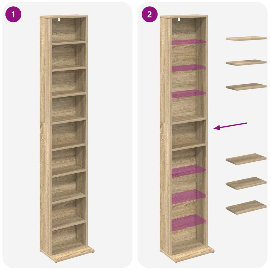 CD Kast 2 st Sonoma Eiken 33 x 23,5 x 175 cm Bewerkt hout