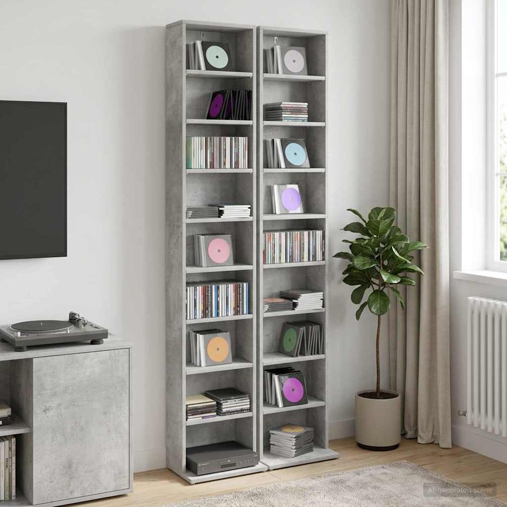 CD Kast 2 st Betongrijs 33 x 23,5 x 175 cm Bewerkt hout