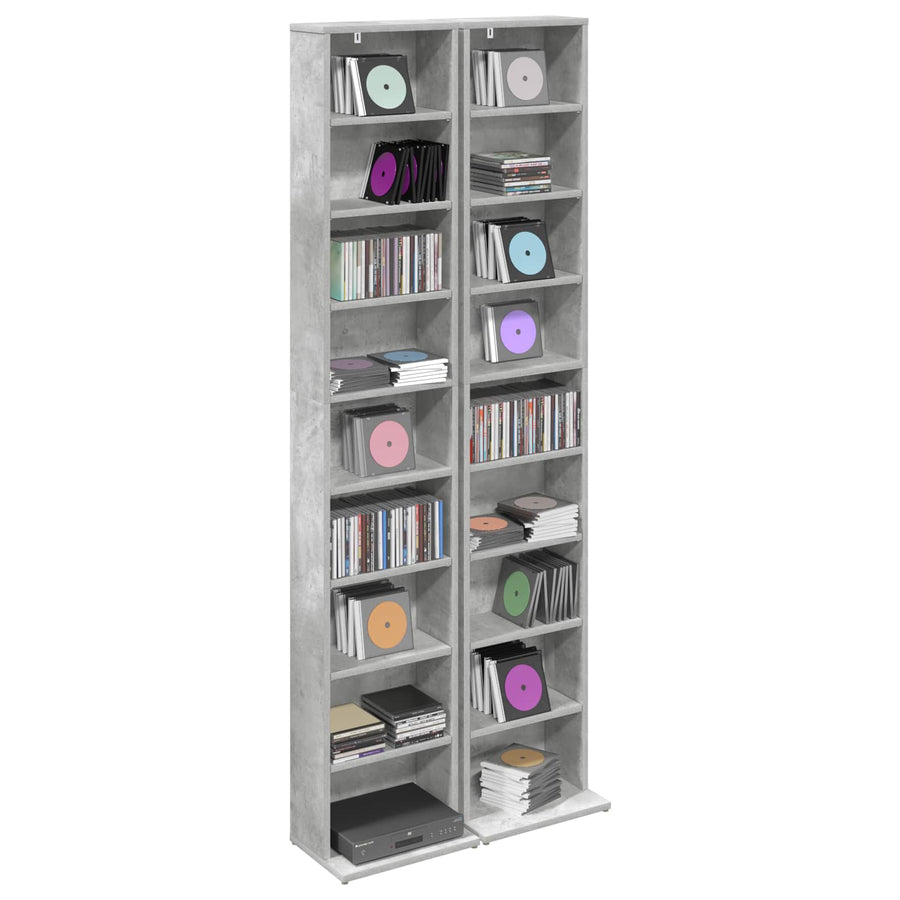 CD Kast 2 st Betongrijs 33 x 23,5 x 175 cm Bewerkt hout