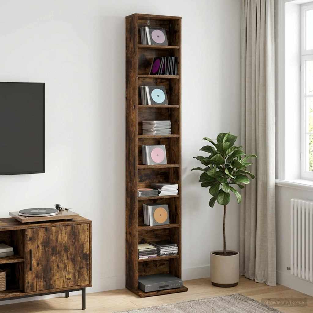 CD Kast Gerookt eiken 33 x 23,5 x 175 cm Bewerkt hout
