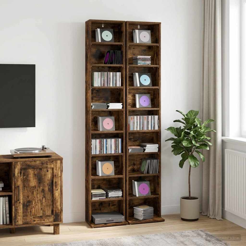 CD Kast 2 st Gerookt eiken 33 x 23,5 x 175 cm Bewerkt hout