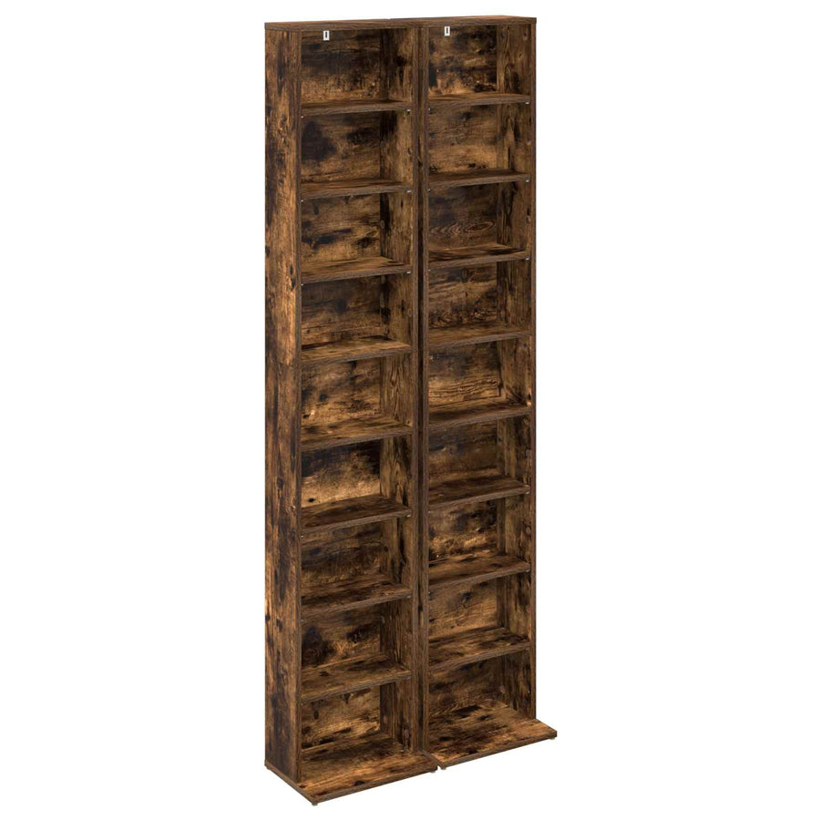 CD Kast 2 st Gerookt eiken 33 x 23,5 x 175 cm Bewerkt hout
