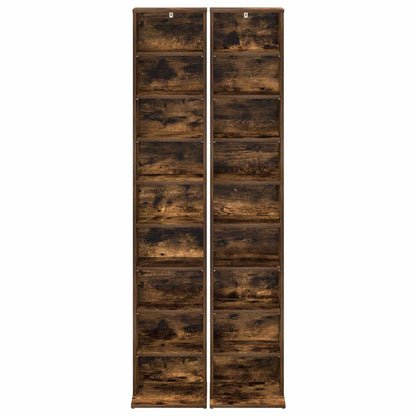 CD Kast 2 st Gerookt eiken 33 x 23,5 x 175 cm Bewerkt hout