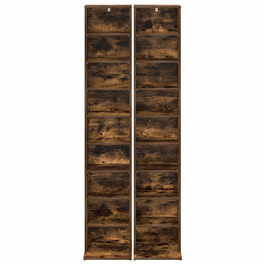 CD Kast 2 st Gerookt eiken 33 x 23,5 x 175 cm Bewerkt hout