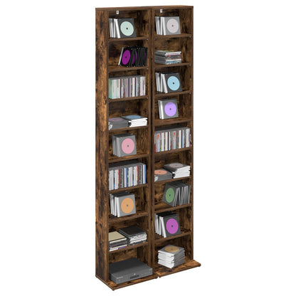CD Kast 2 st Gerookt eiken 33 x 23,5 x 175 cm Bewerkt hout