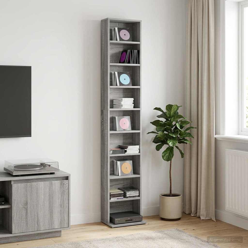 CD Kast Grijs Sonoma 33 x 23,5 x 175 cm Bewerkt hout