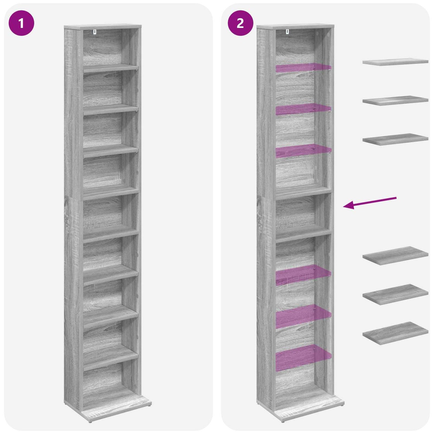 CD Kast Grijs Sonoma 33 x 23,5 x 175 cm Bewerkt hout