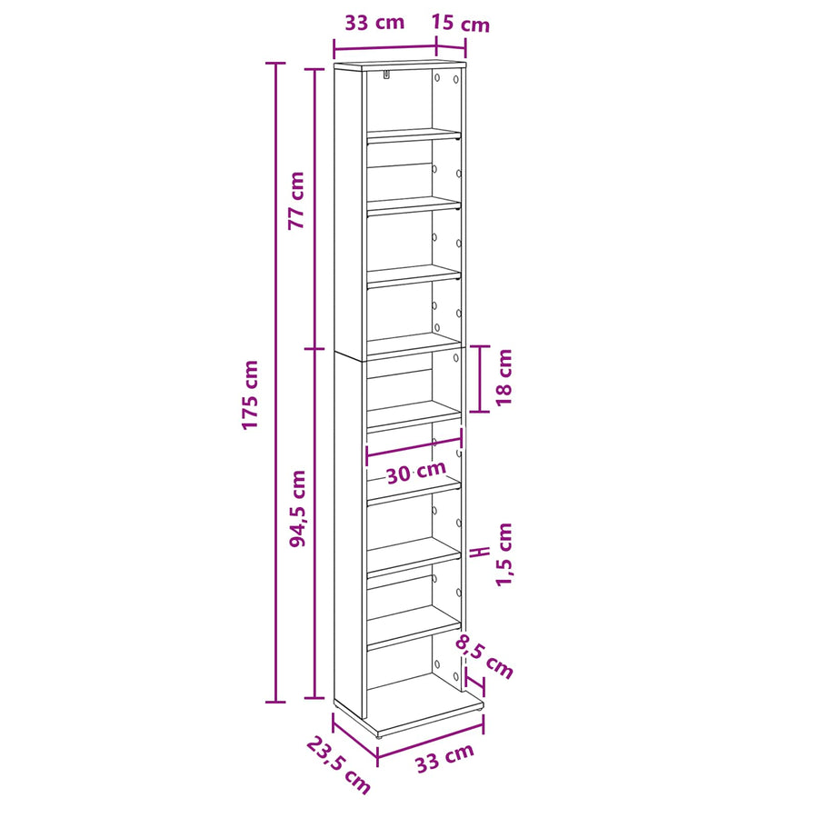 CD Kast Grijs Sonoma 33 x 23,5 x 175 cm Bewerkt hout