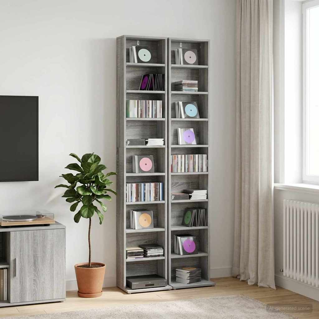 CD Kast 2 st Grijs Sonoma 33 x 23,5 x 175 cm Bewerkt hout