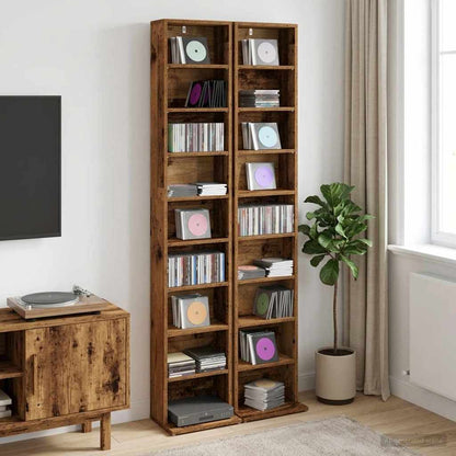 CD Kast 2 st Oud hout 33 x 23,5 x 175 cm Bewerkt hout