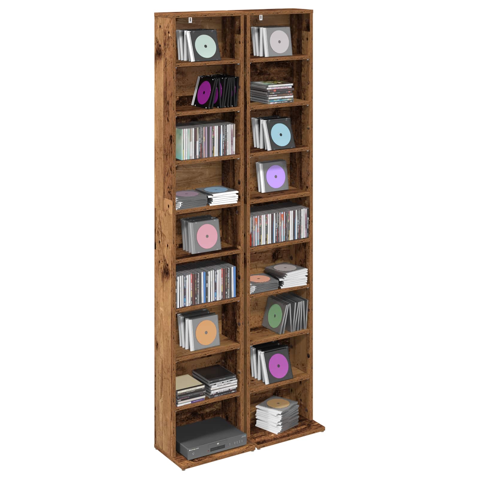 CD Kast 2 st Oud hout 33 x 23,5 x 175 cm Bewerkt hout