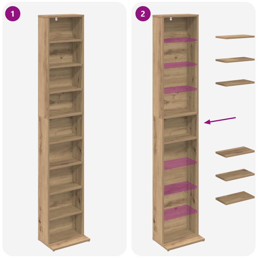CD Kast Artisanaal eiken 33 x 23,5 x 175 cm Bewerkt hout
