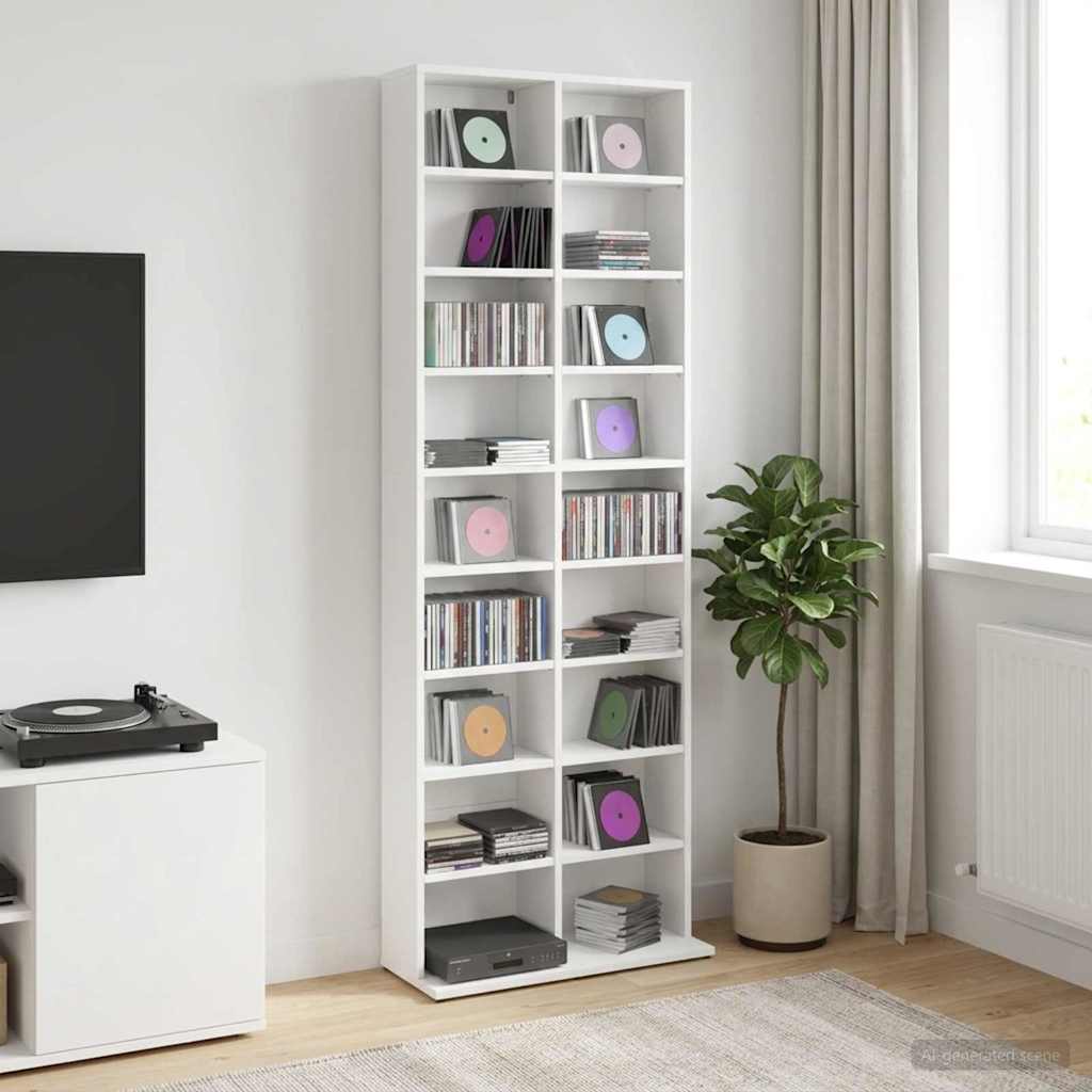 CD Kast Wit 65 x 23,5 x 175 cm Bewerkt hout