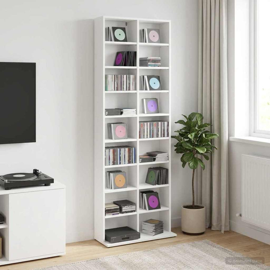 CD Kast Wit 65 x 23,5 x 175 cm Bewerkt hout