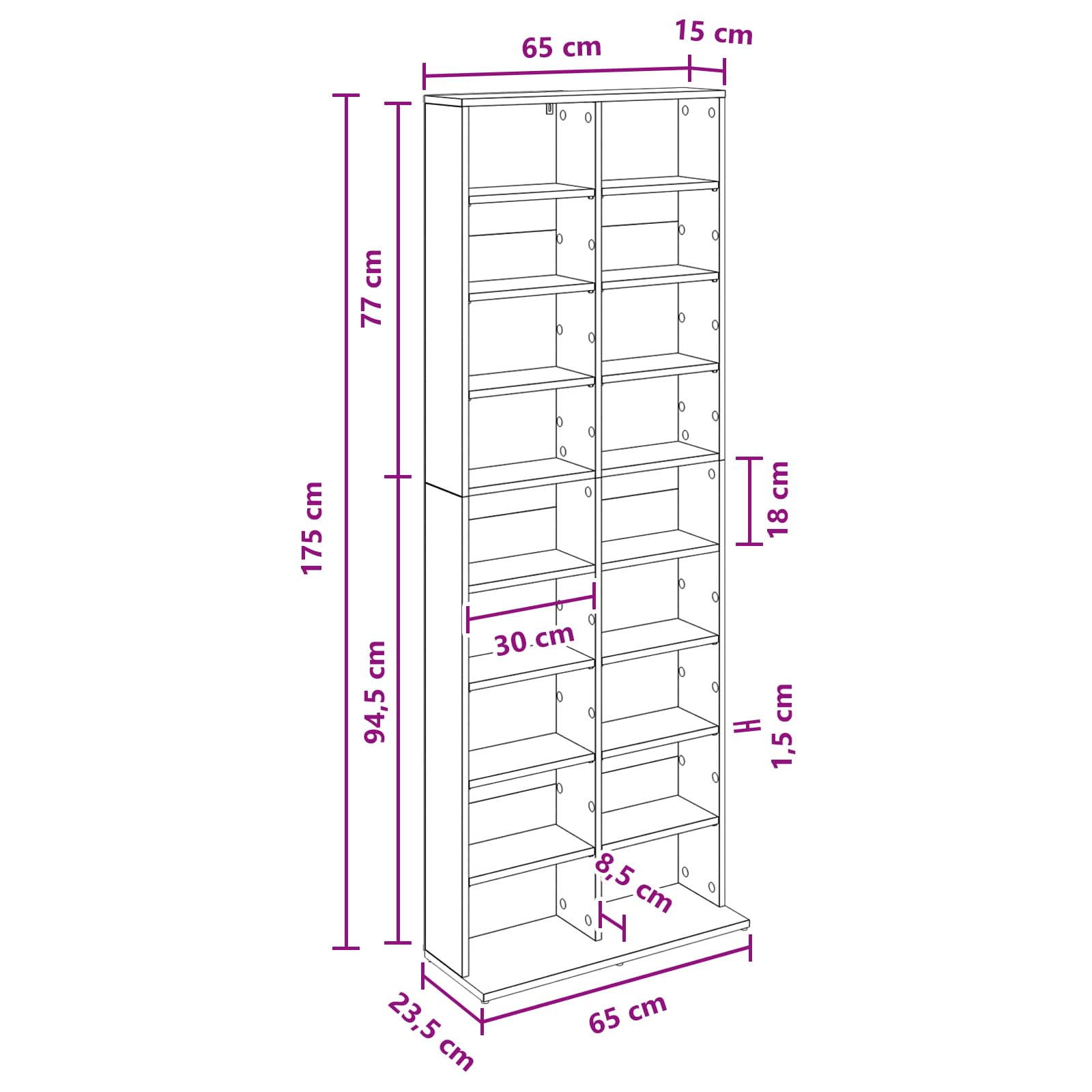 CD Kast Wit 65 x 23,5 x 175 cm Bewerkt hout