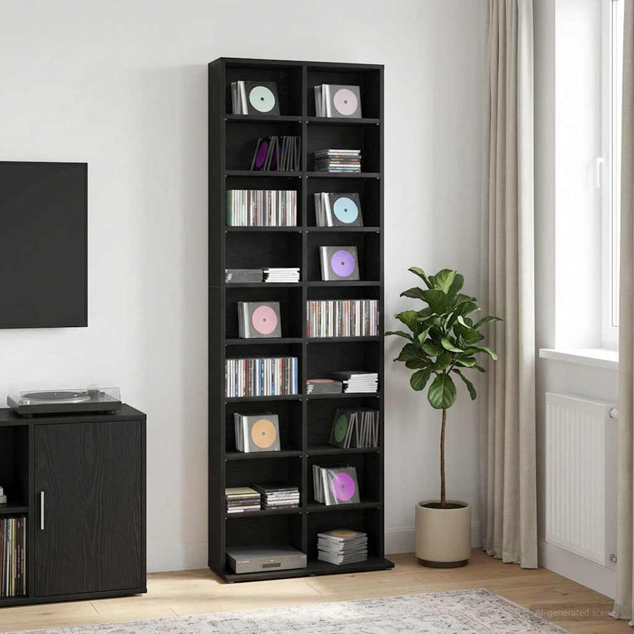 CD Kast Zwart eiken 65 x 23,5 x 175 cm Bewerkt hout