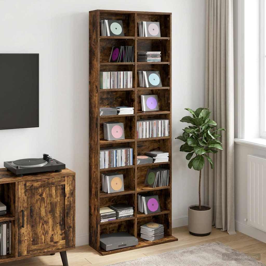 CD Kast Gerookt eiken 65 x 23,5 x 175 cm Bewerkt hout