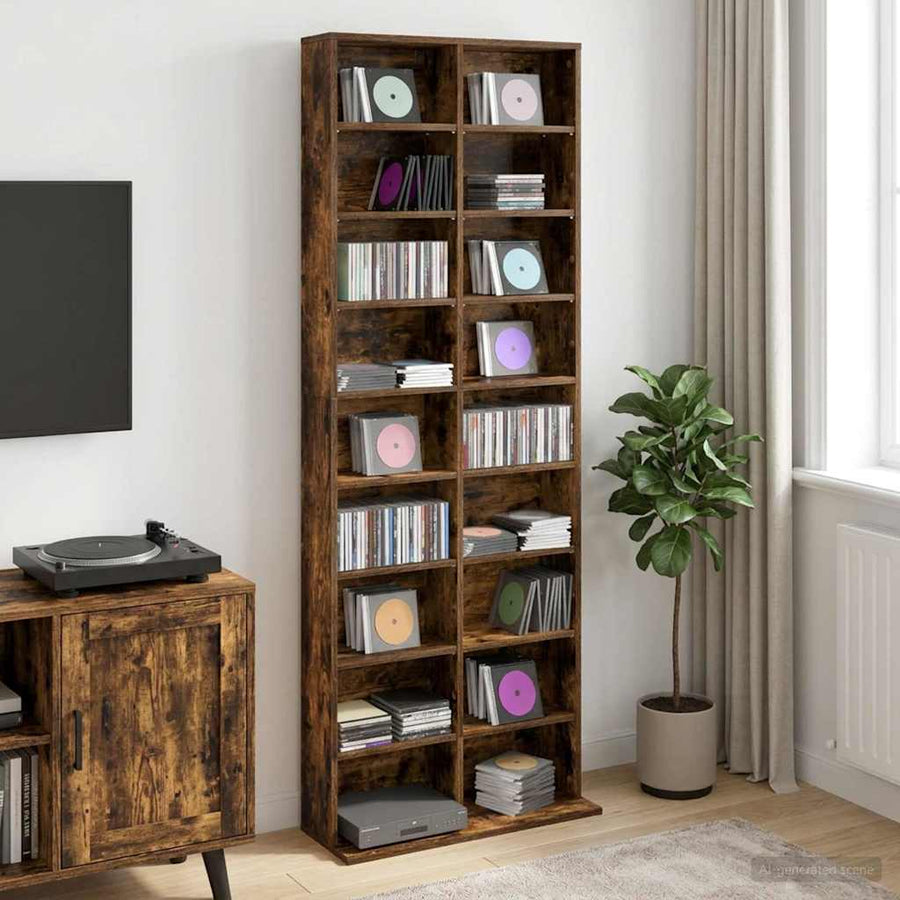 CD Kast Gerookt eiken 65 x 23,5 x 175 cm Bewerkt hout
